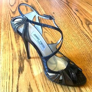 Jimmy Choo Elaphe Snake/Glitter Black/Gold 37.5